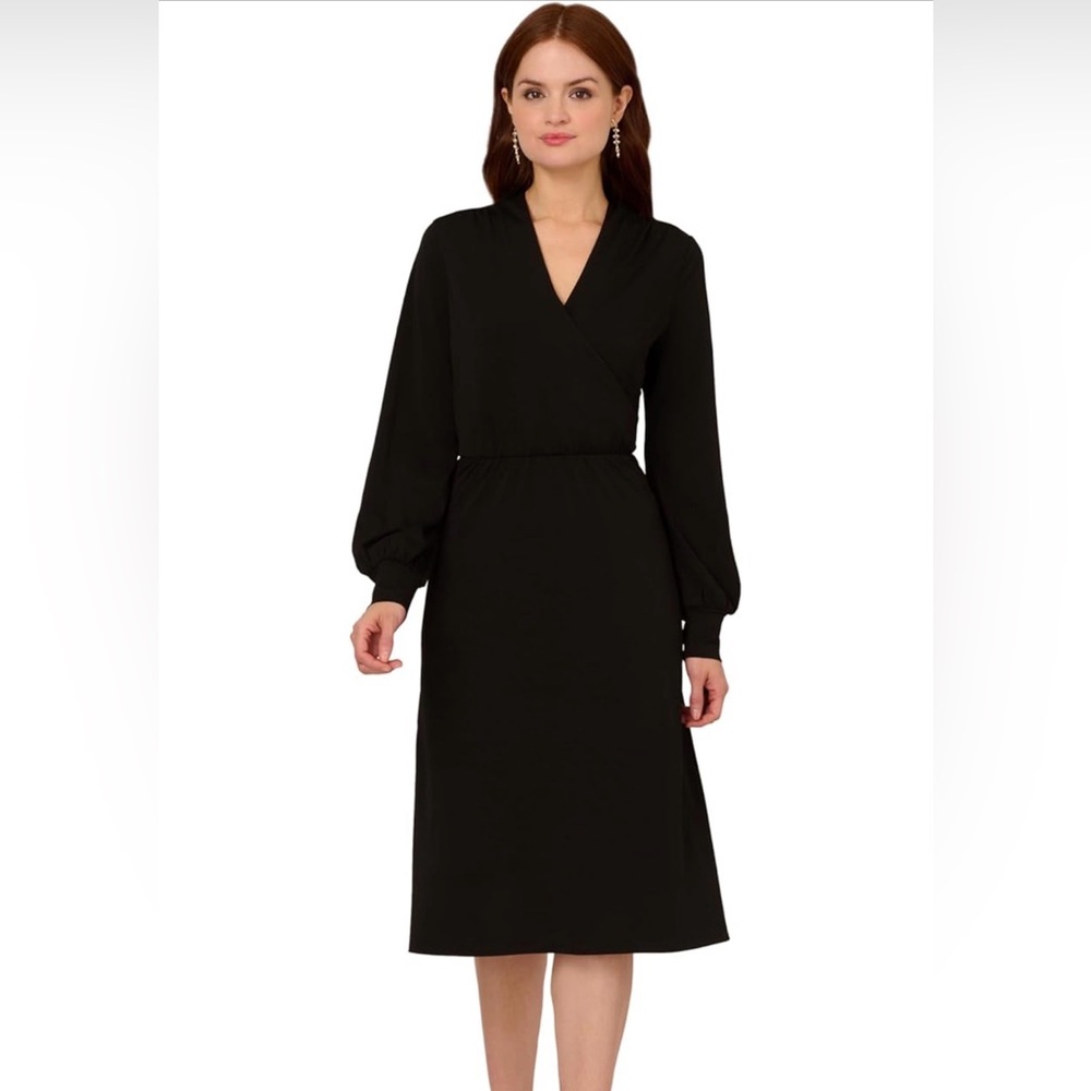 Adrianna Papell Classic Black wrap style midi Dress